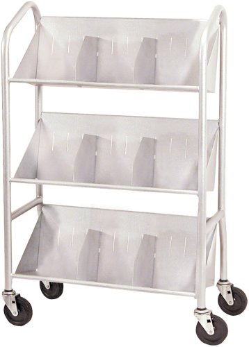 Buddy Products 54143 Sloped-Shelf Book Cart, Three Shelves, 26w x 16d x 41-1/2h, Gray