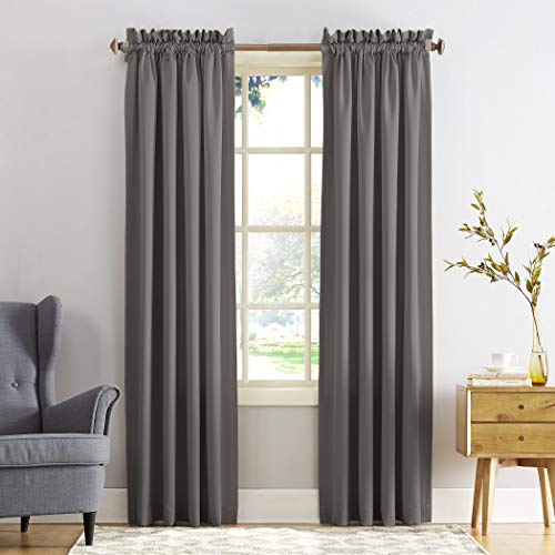 Sun Zero Barrow Energy Efficient Rod Pocket Curtain Panel, 54' x 84', Steel Gray, One Panel