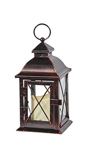 Smart Living 84035-LC Smart Design STI84035LC Aversa Metal Lantern with LED Candle with Set, 10' Tall, Antique Brown