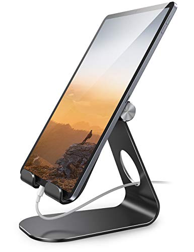 Tablet Stand Adjustable, Lamicall Tablet Stand : Desktop Stand Holder Dock Compatible with Tablet Such as iPad 2018 Pro 9.7, 10.5, Air Mini 2 3 4, Kindle, Nexus, Accessories, E-Reader (4-13'')-Black