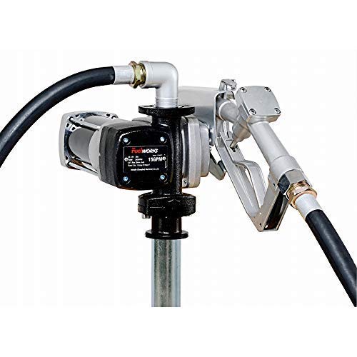 Fuelworks 10305708A 12V 15GPM Fuel Transfer Pump Kit with 14' Hose, Extensible Suction Tube and Manual Nozzle, Black