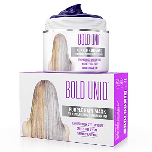 Purple Hair Mask for Blonde, Platinum & Silver Hair - Banish Yellow Hues: Blue Masque to Reduce Brassiness & Condition Dry Damaged Hair - Sulfate Free Toner