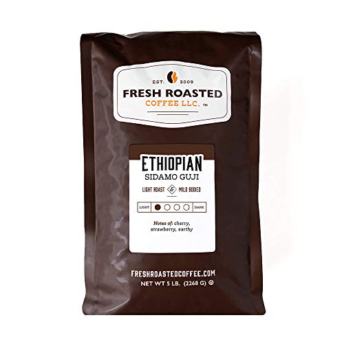 Fresh Roasted Coffee LLC, Ethiopian Sidamo Guji Coffee, Single Origin, Light Roast, Whole Bean, 5 Pound Bag