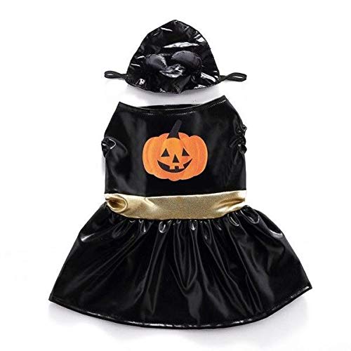 Ollypet Halloween Costumes for Dogs Pretty Puppy Black Hat Charming Ruffle Girl Dog Costume Dress Cute Pumpkin Logo Frock Small Medium Sleeveless Trendy Theme Pet Apparel Comfortable Outfit (XL)