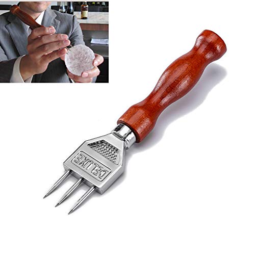 Ice Pick - 7.2 Inch Stainless Steel Ice Crusher with Wood Handle, Japanese Style Ice Chipper ideal for Bars and Home (3-Spike)
