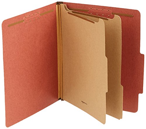 AmazonBasics Pressboard Classification File Folder with Fasteners, 2 Dividers, 2 Inch Expansion, Letter Size, Red, 10-Pack