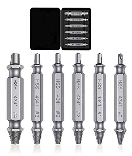 Damaged Screw Extractor Kit and Stripped Screw Extractor Set, High Speed Steel 4341 Socket Adapter Screw Removal Set, Hardness 63-65hrc, 6 Pcs