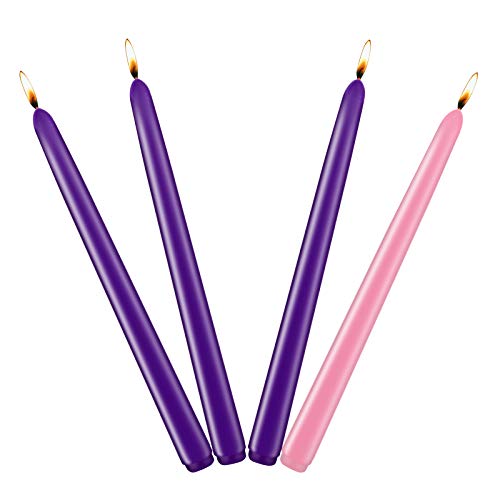 CoCo-Life Christmas Advent Candles, Premium Dripless and Smokeless Taper Candles for Seasonal Celebration, 4 Pack - 3 Purple and 1 Pink