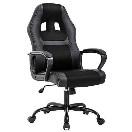Office Chair PC Gaming Chair Desk Chair Ergonomic PU Leather Executive Computer Chair Lumbar Support for Women, Men(Black)