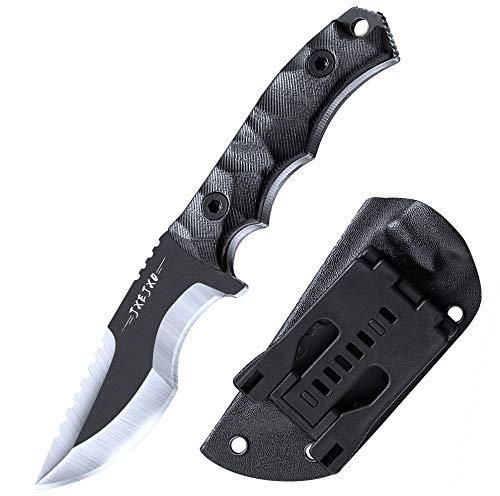 JXE JXO Fixed Blade Tactical Knife with Sheath, Full Tang 420HC Stainless Steel Outdoor Military Knife, with 3.74 in Blade, Best Tools for Camping, Hiking, Hunting, Food Prep and Cutting Tinder