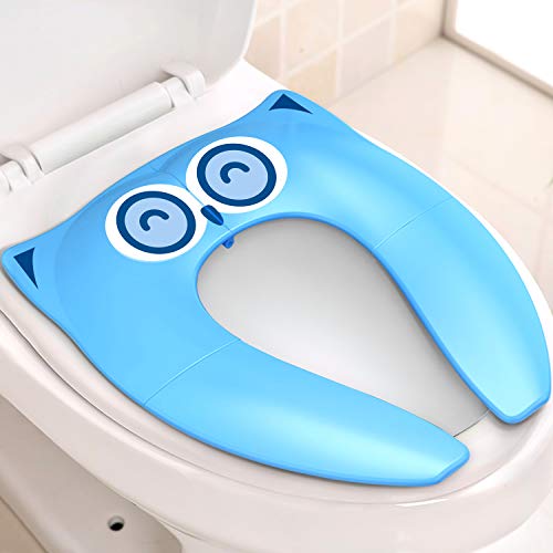 Gimars Upgrade Stable Folding Travel Portable Potty Training Seat Fits Most Toilets, No Falling in with 6 Large Non-slip Silicone Pad, Home Reusable with Carry Bag for Toddlers and Kids, Blue