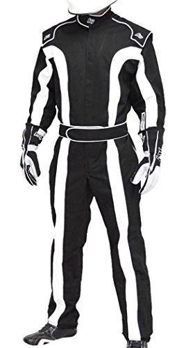 K1 Race Gear Triumph 2, Single Layer SFI-1 Proban Cotton Fire Suit (Black/White, Large) (20-TR2-NW-L)