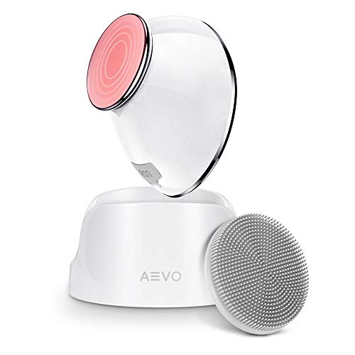 AEVO Facial Cleansing Brush, 6X Deeper Cleanse 2 in 1 Heated Massager & Sonic Vibrations [Detachable Silicone Head for Exfoliation] [Rechargeable] [5 Modes] [for Women/Men], White