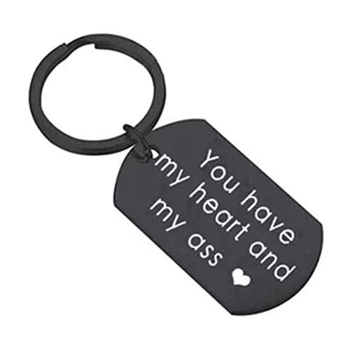 I Love You Keychain for Boyfriend Girlfriend Husband wife for Funny Gifts You have my heart and my as (Black D)