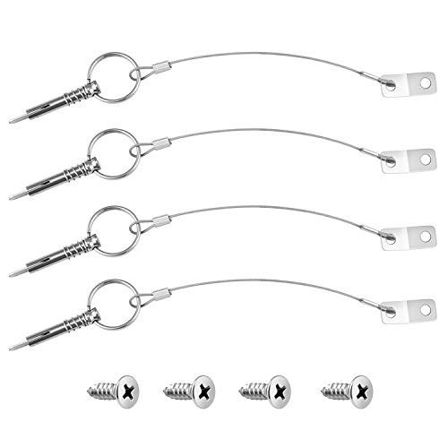 Kohree Bimini Top Quick Release Pin 1/4 inch Diameter w/Lanyard Prevents Loss, Full 316 Stainless Steel, Bimini Top Pin, Boat Marine Hardware with 4 Installation Screws (4 Pack)