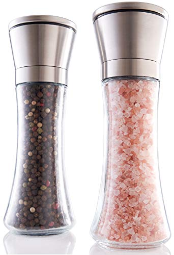 Elegant Salt And Pepper Grinder Set - Refillable Stainless Steel Shakers With Adjustable Coarse Mills - Enjoy Your Favorite Spices, Fresh Ground Pepper, Himalayan Or Sea Salts