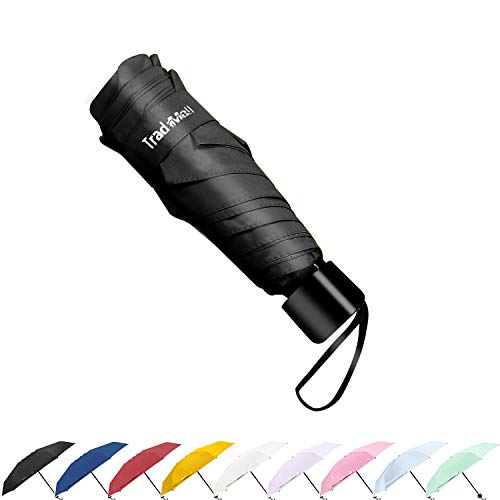 TradMall Mini Travel Umbrella, Portable Lightweight Compact Parasol with 95% UV Protection for Sun & Rain, Black