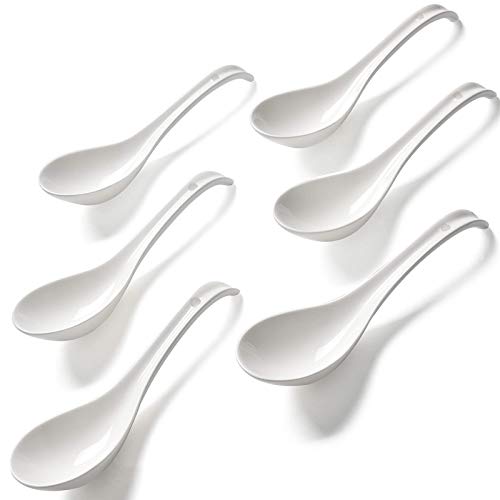 Ceramic Soup Spoon Set, 6 Pieces, 6.75 inch Asian Chinese Won Ton Porcelain Spoons sets for Home, Kitchen, or Restaurant, White