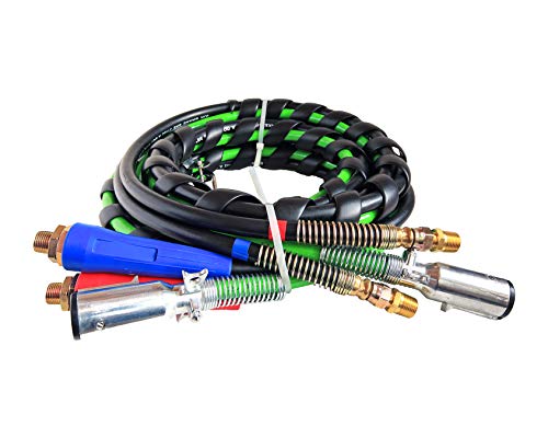 Road King Truck Parts 3-IN-1 Wrap 7-Way ABS Electric Cord Cable and Air Line Hose Assembly 12' Working Length