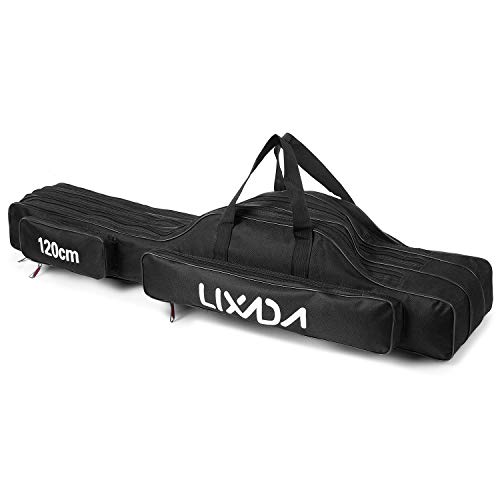 Lixada Fishing Rod Case 3 Layers Oxford Fishing Rod Bag Portable Folding Fishing Rod Carrier Case Fishing Reel Tackle Storage Travel Bags(90cm/120cm/150cm)