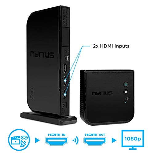 Nyrius Aries Home+ Wireless HDMI 2X Input Transmitter & Receiver for Streaming HD 1080p 3D Video and Digital Audio from Cable Box, Satellite, Bluray, DVD, PS4, PS3, Laptops, PC (NAVS502)