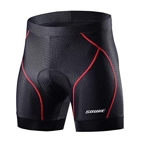 Souke Sports Men's Cycling Underwear Shorts 4D Padded Bike Bicycle MTB Liner Shorts with Anti-Slip Leg Grips( Red, X-Large)