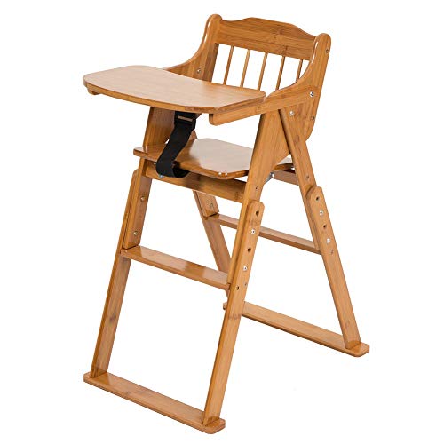 ELENKER Bamboo High Chair for Baby Toddler, Foldable Wooden Highchair, 3 Gear Adjustable Height, Easy Clean