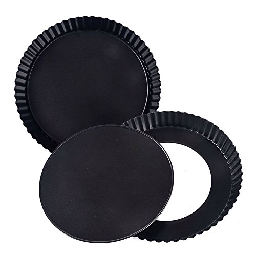 Tart Pan,2 Pack 9 Inch Non-Stick with Removable Loose Bottom Tart Pie Pan, Round Fluted Flan Quiche Pan by Alotpower