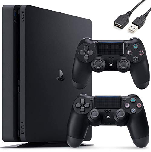 Sony PlayStation 4 PS4 1TB Slim Gaming Console - Extra Controller Holiday Bundle + Delca USB Extension