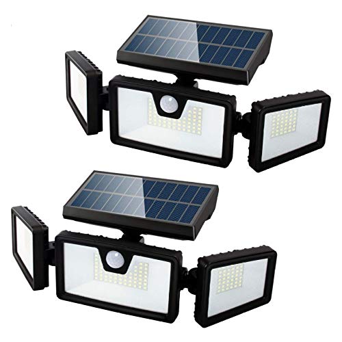 Otdair Solar Security Lights, 3 Head Adjustable Motion Sensor Lights 132LED Flood Lights Outdoor Spotlights 360° Rotatable IP65 Waterproof for Garden Patio Yard Porch Garage Pathway