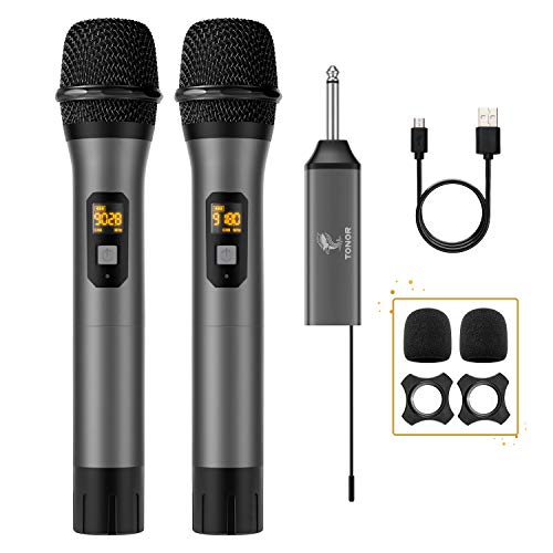 Wireless Microphone, TONOR UHF Dual Cordless Metal Dynamic Mic System with Rechargeable Receiver, for Karaoke Singing, Meeting, Wedding, DJ, Party, Speech, Church, Class Use, 200ft (TW-630)