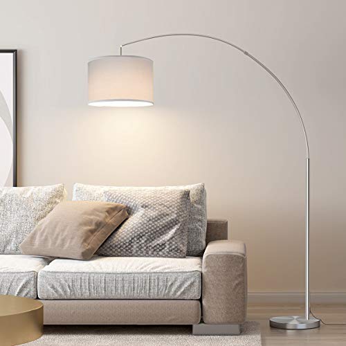 OYEARS Modern Arc Floor Lamp for Living Room Arching Hanging Lamp Shade Over The Couch for Reading Bedroom Office Brushed Steel Arch Standing Floor Light Silver