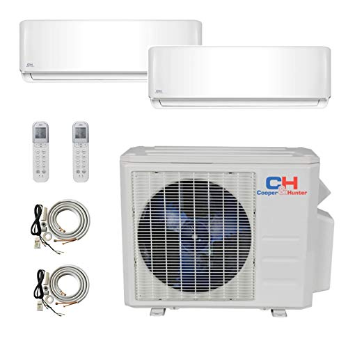 COOPER AND HUNTER 2 Zone Mini Split - 9000 + 12000 Ductless Air Conditioner - Pre-Charged Dual Zone Mini Split - Includes Two Free 25' Linesets - Premium Quality - USA Parts & Awesome Support