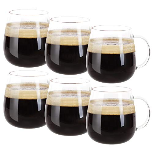 Farielyn-X Glass Coffee Mugs Set of 6, Microwave Safe Borosilicate Glass Cups, 15 Ounce Large Mugs Gifts for Family, latte, Chocolate & Beverage, Mocha, Cappuccino, Tea and Water, Clear Drinking Cups