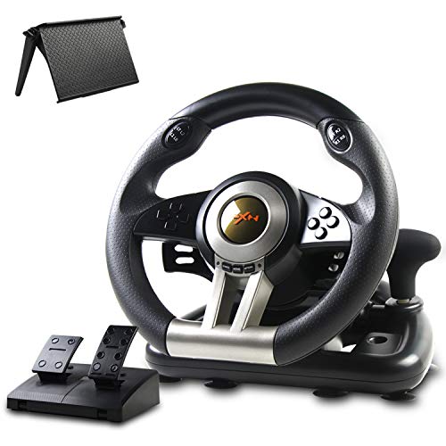 Game Racing Wheel, PXN-V3II 180° Competition Racing Steering Wheel with Universal USB Port and with Pedal, Suitable for PC, PS3, PS4, Xbox One, Nintendo Switch - Black