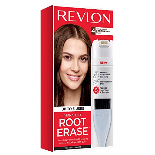 Revlon Root Erase Permanent Hair Color, At-Home Root Touchup Hair Dye with Applicator Brush for Multiple Use, 100% Gray Coverage, Dark Brown (4), 3.2 oz