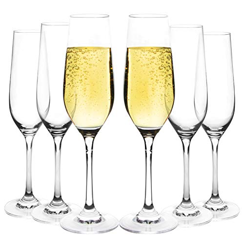 JEKOSEN Champagne Flutes Glasses Set of 6 Clear Crystal 100% Lead-Free Stemware Champagne Glass 8oz