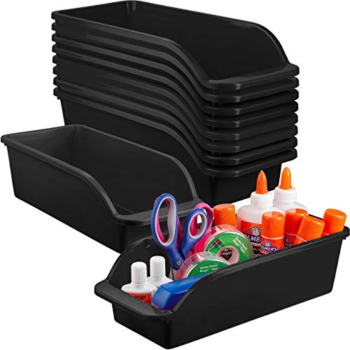 Zilpoo 10 Pack – Plastic Shelf Bins, Closet Shelves Organization Trays, Office Desk Supplies Drawer Organizer, Tool Storage Container, Garage Hardware Baskets, Black