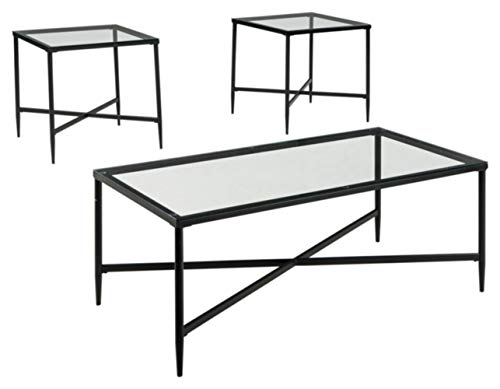 Signature Design by Ashley - Augeron Contemporary 3-Piece Table Set - Includes Cocktail Table & 2 End Tables, Black