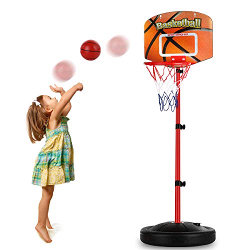 Toddler Basketball Hoop Stand Adjustable Height 2.5 ft -5.1 ft Mini Indoor Basketball Goal Toy with Ball Pump for Baby Kids Boys Girls Outdoor Play Sport for Age 2 3 4 5 Years Old