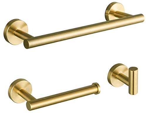 GAPPO Brushed Gold Bathroom Accessories Stainless Steel Bath Hardware Set Include 12 Inch Hand Towel Bar, Toilet Paper Holder, Robe Towel Hooks