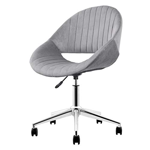 XIZZI Cute Desk Chair,Adjustable Swivel Office Chair for Girl, Velvet Chair with Wheels (Grey-Chrome Frame)
