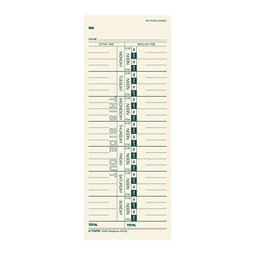 TOPS Time Cards, Weekly, 1-Sided, 3-1/2' x 9', Manila, Green Print, 500-Count (1259)