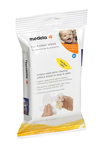 Medela Quick Clean Breast Pump and Accessory Wipes, 24 Count Resealable Pack, Convenient and Hygienic On the Go Cleaning for Tables, Countertops, Chairs, and More