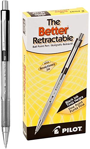 PILOT The Better Ball Point Pen Refillable & Retractable Ballpoint Pens, Fine Point, Black Ink, 12-Pack (30000)