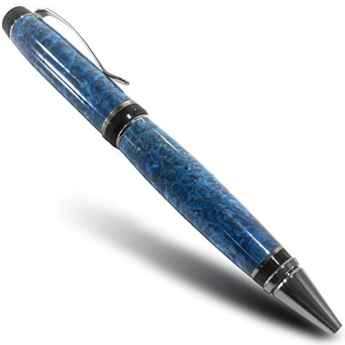Bendecidos Hand Crafted Royal Ballpoint Luxury Pen | Blue Maple Burl Wood With Black Titanium Fine Writing Instrument | Elegant Writing Pen With Wooden Gift Box