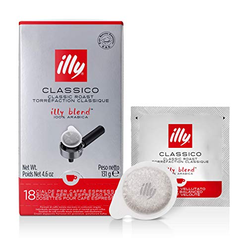 Illy lassico E.S.E. Pods , Medium Roast, Classic Roast with Notes of Chocolate & Caramel, 100% Arabica Coffee, All-Natural, No Preservatives, 18 Count