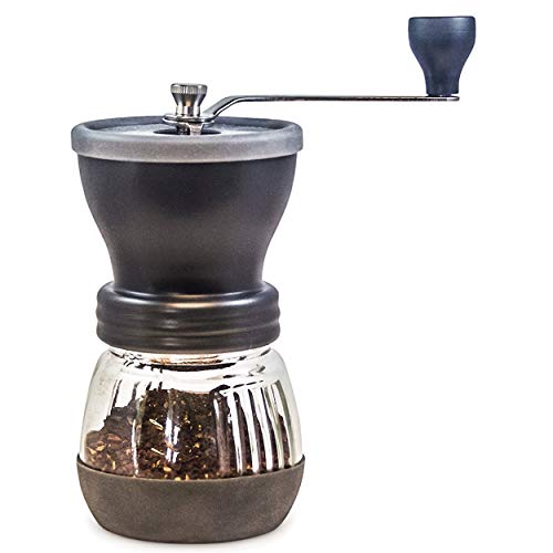 Khaw-Fee HG1B Manual Coffee Grinder with Conical Ceramic Burr - Because Hand Ground Coffee Beans Taste Best, Infinitely Adjustable Grind, Glass Jar, Stainless Steel Built To Last, Quiet and Portable