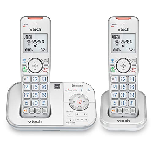 VTech VS112-27 DECT 6.0 Bluetooth 2 Handset Cordless Phone for Home with Answering Machine, Call Blocking, Caller ID, Intercom and Connect to Cell (Silver & White)