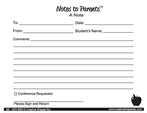 4.25” x 5.5” Blank Note - Notes to Parents, 50 Two-Part Carbon-Less Forms in a Pack for Notes Home, Student Progress Reports, Teacher Reports, Communication to Parents, Learning Aid